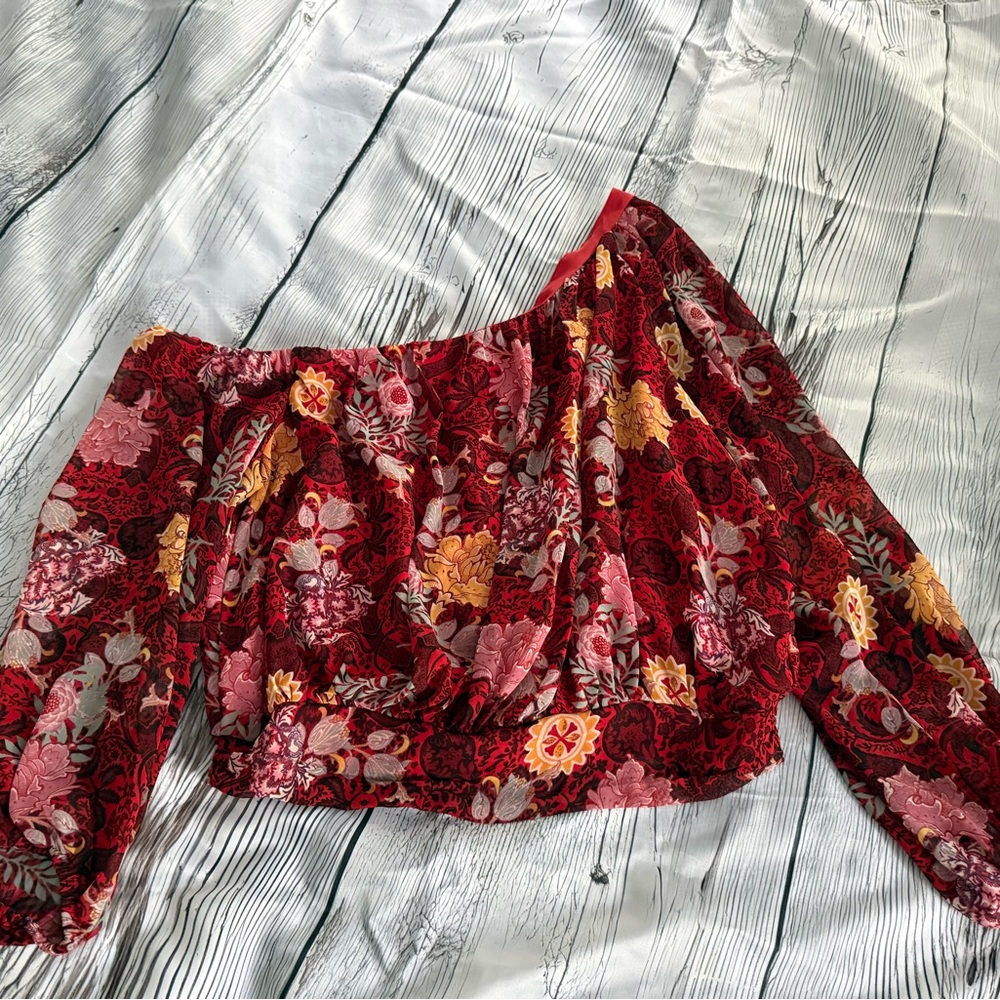 Guess Red and Pink Floral Top